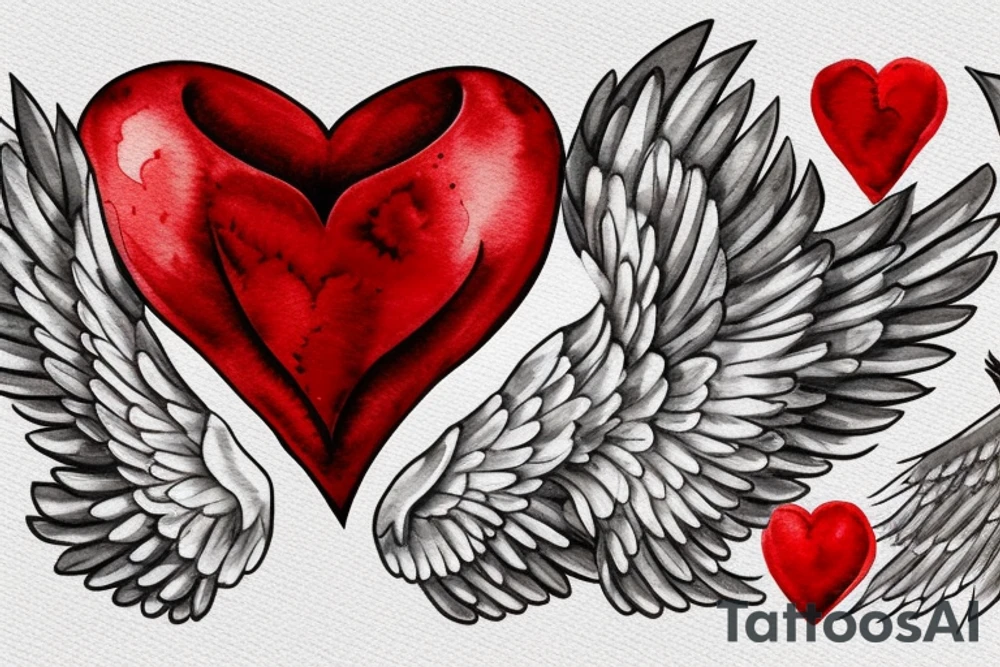 Red heart with white wings on hand tattoo idea