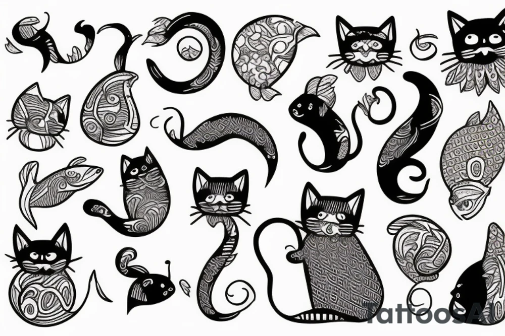 Cats and fish tattoo idea