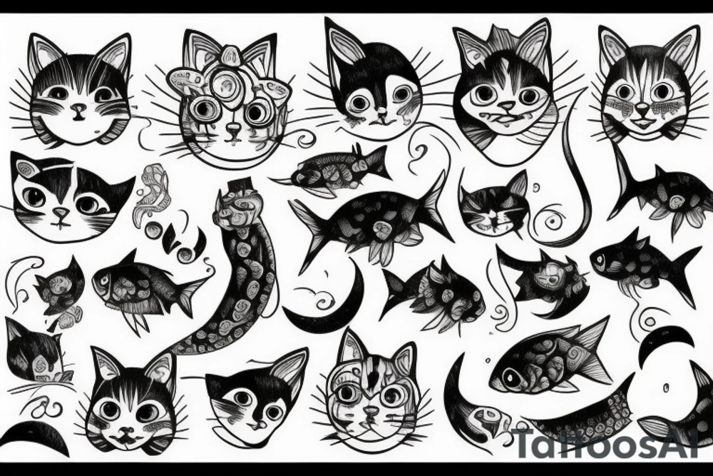 Cats and fish tattoo idea