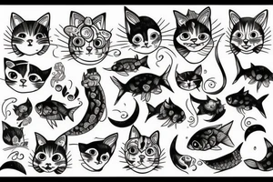 Cats and fish tattoo idea