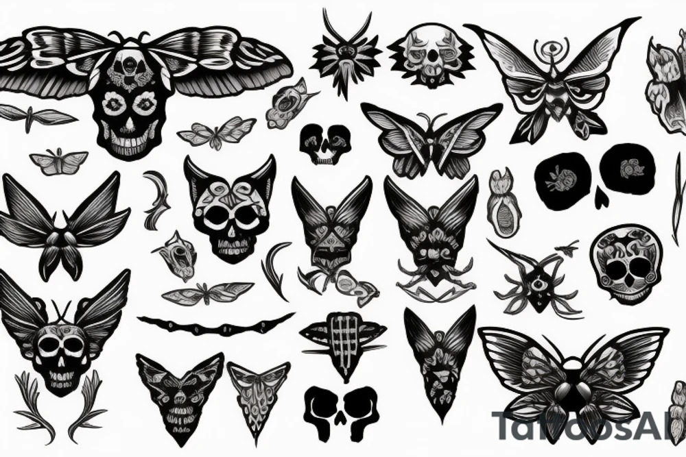 Moth with skull and bones tattoo idea