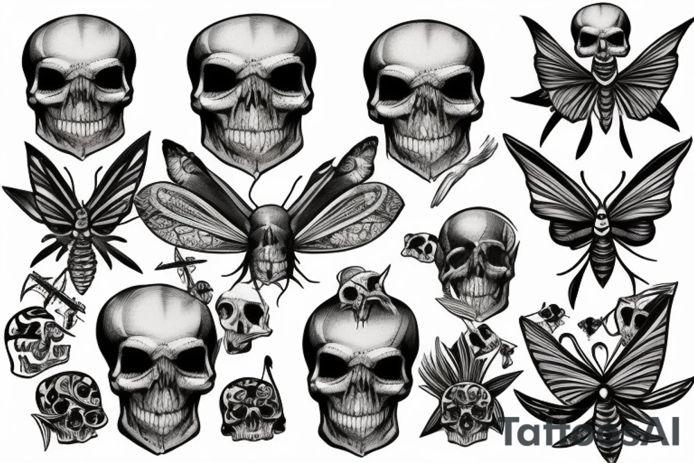Moth with skull and bones tattoo idea