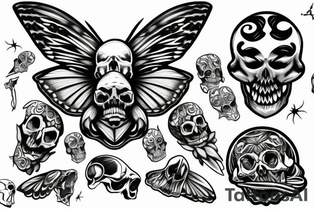 Moth with skull and bones tattoo idea