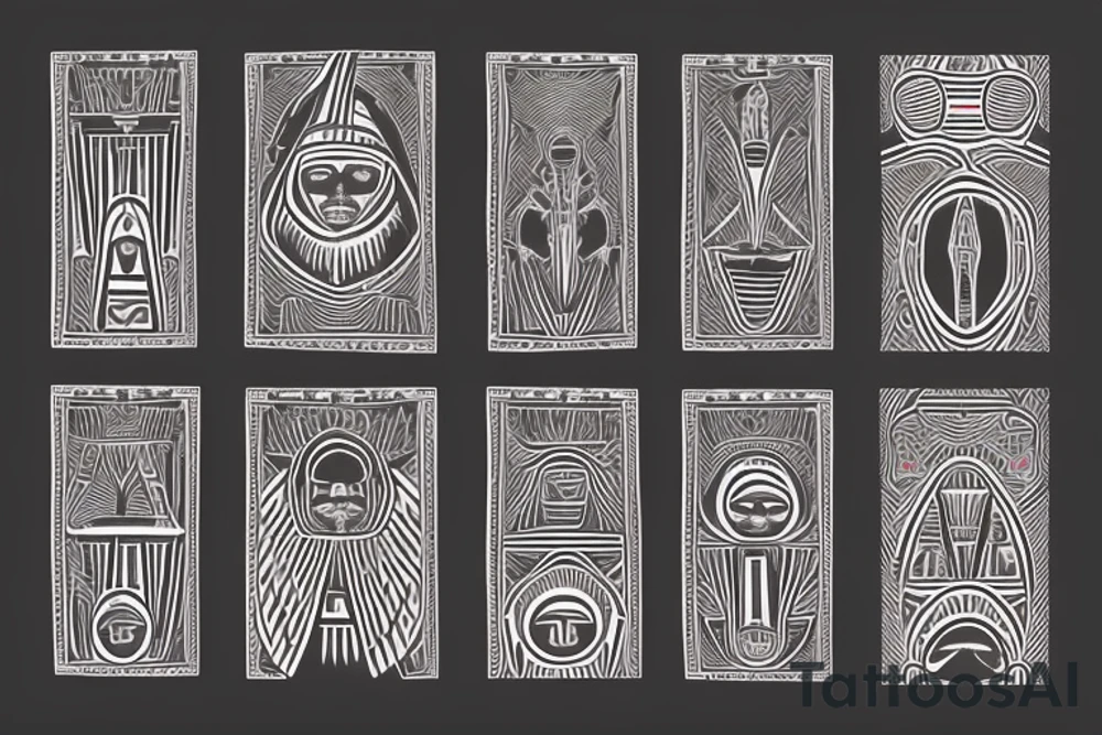 guitar fretboard vantagepoint in the Egyptian desert with nomadic travelers on foot to find the meaning of life tattoo idea