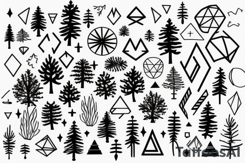 Simple Pine tree with geometric shapes tattoo idea