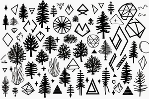 Simple Pine tree with geometric shapes tattoo idea