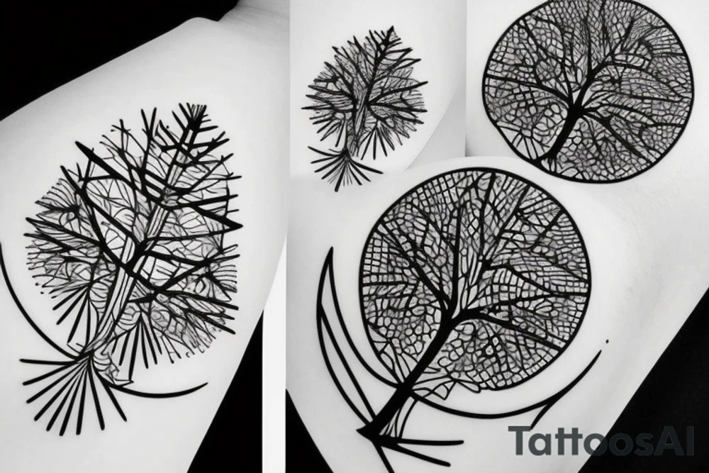 Pine tree with geometric shapes tattoo idea