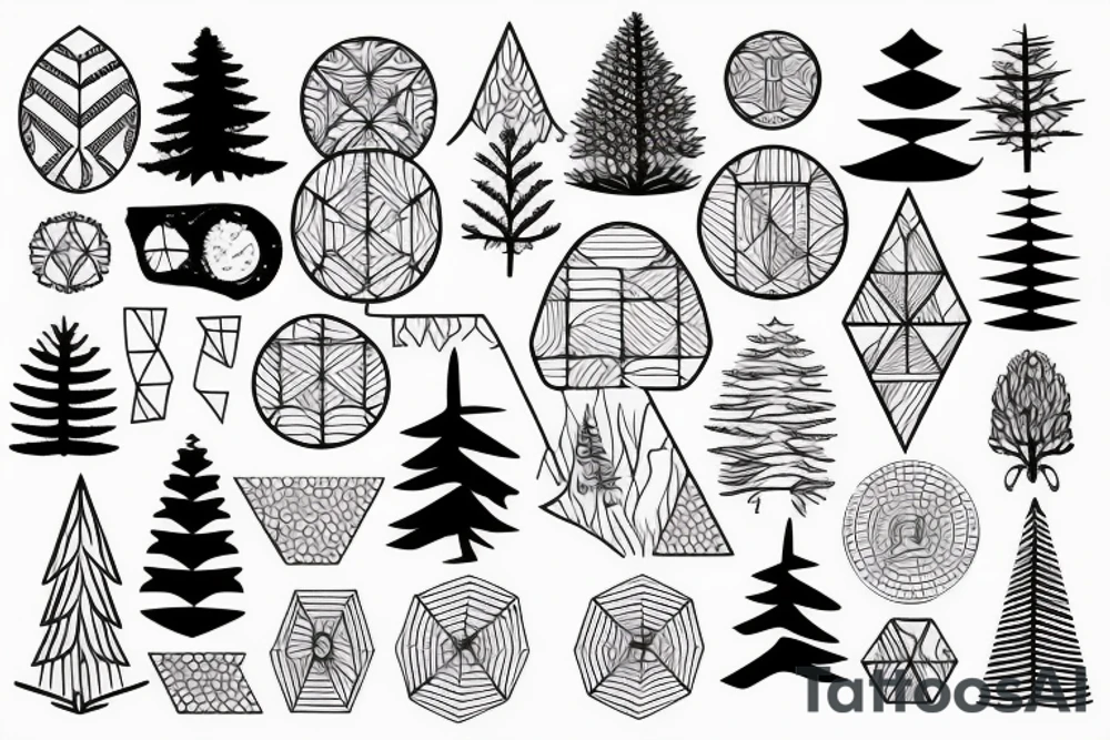 Pine tree with geometric shapes tattoo idea
