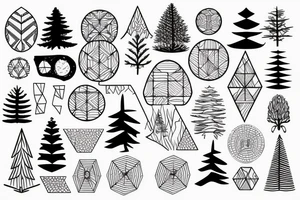 Pine tree with geometric shapes tattoo idea