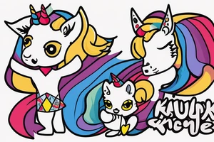 Blonde girl in a fox kigurumi with plush unicorn in her hand, with African grey parrot on her shoulder tattoo idea