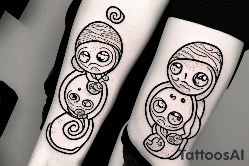 cinnamon bun cartoon character with big eyes tattoo idea