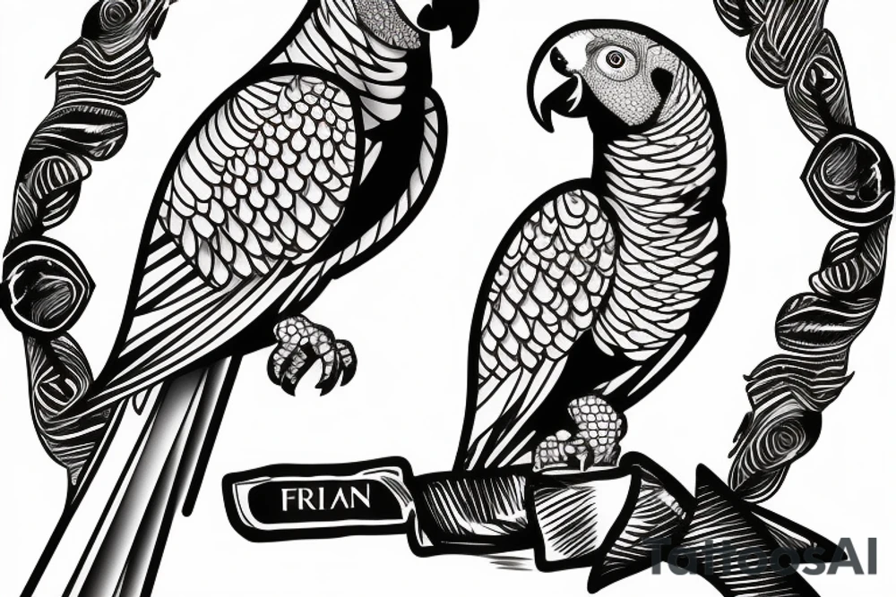 African grey parrot with a glass of wine tattoo idea