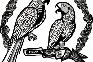 African grey parrot with a glass of wine tattoo idea