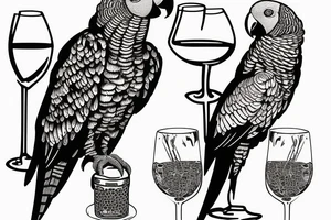 African grey parrot with a glass of wine tattoo idea