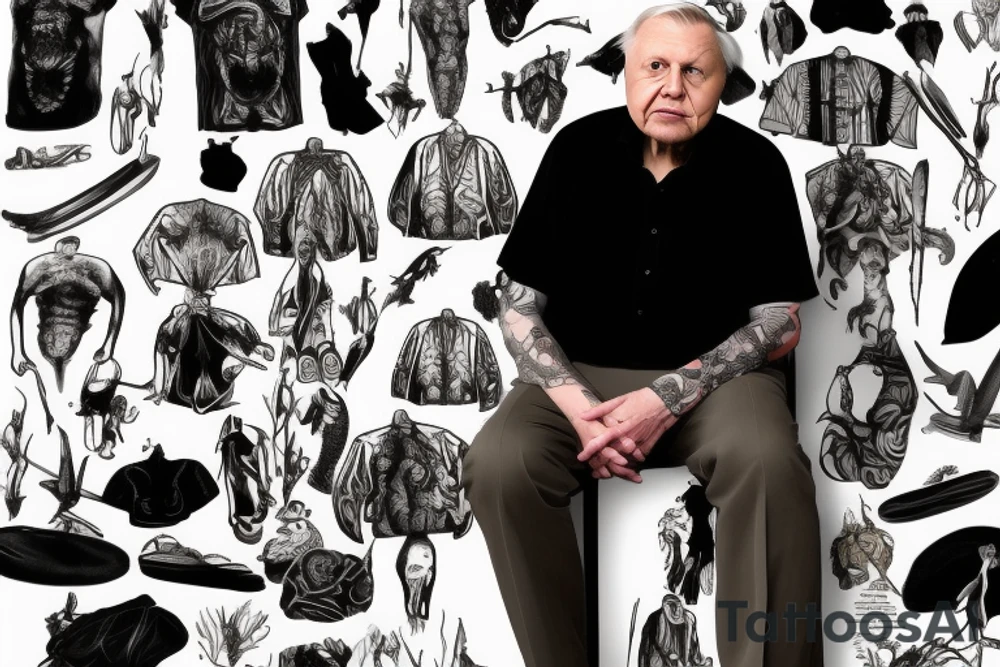 david attenborough standing next to a wardrobe filled with his outfits tattoo idea