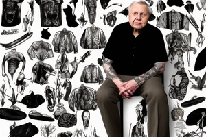 david attenborough standing next to a wardrobe filled with his outfits tattoo idea