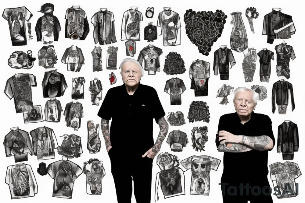 david attenborough standing next to a wardrobe filled with his outfits tattoo idea