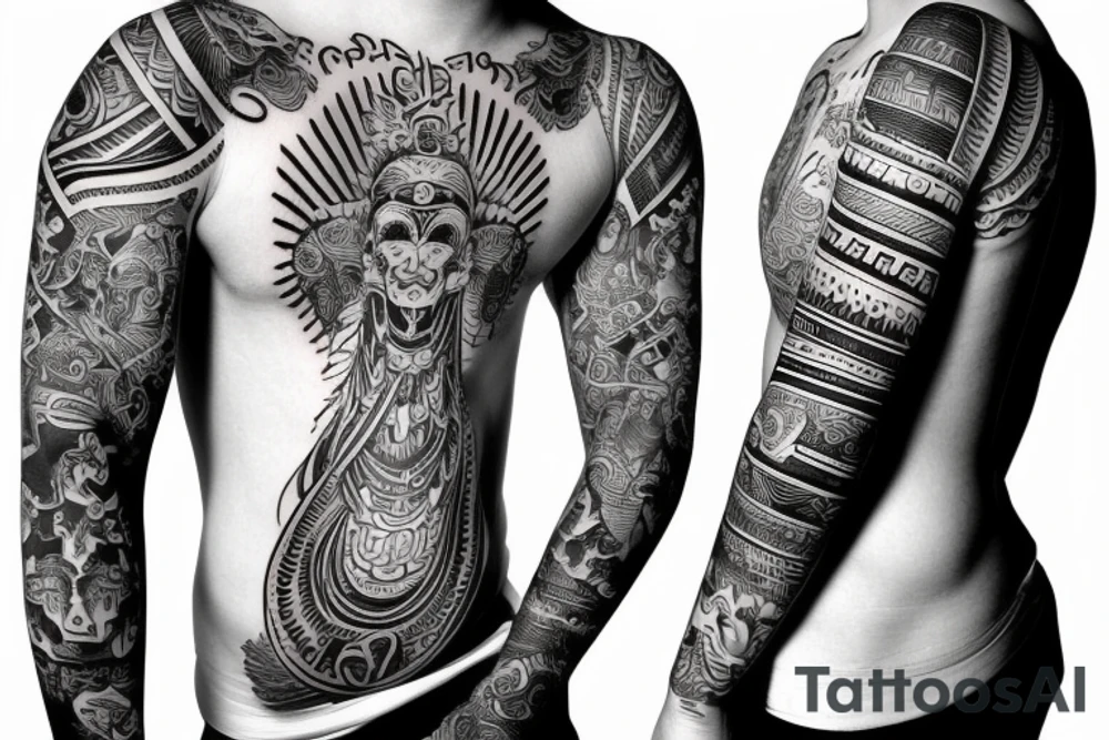 Sleeve with maya god tattoo idea