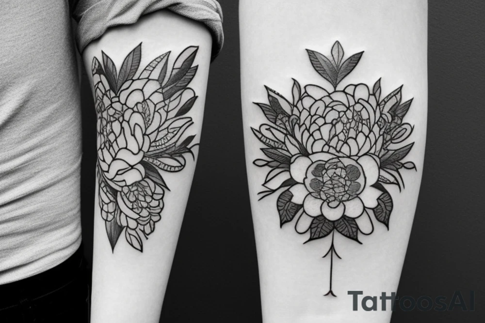 Peony and leo zodiac sign tattoo idea