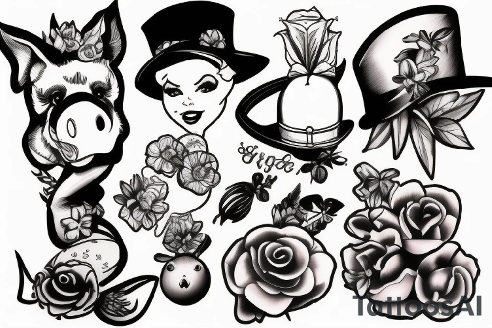 pin-up pig tattoo idea