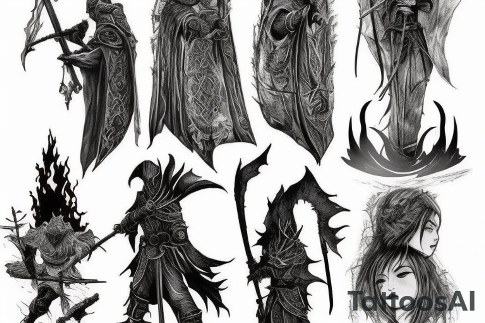 Dark Souls
Ashen One
Bonfire
Firekeeper
Elden Ring tattoo idea