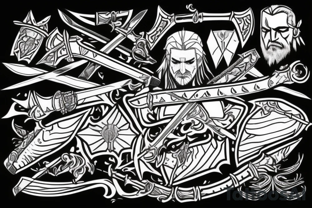 Witcher signs with sword tattoo idea