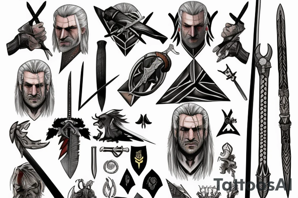 Witcher signs with sword tattoo idea