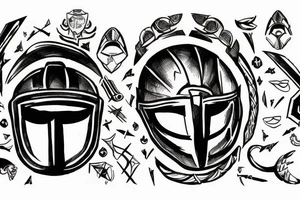 Spartan helmet with crossed xiphos tattoo idea