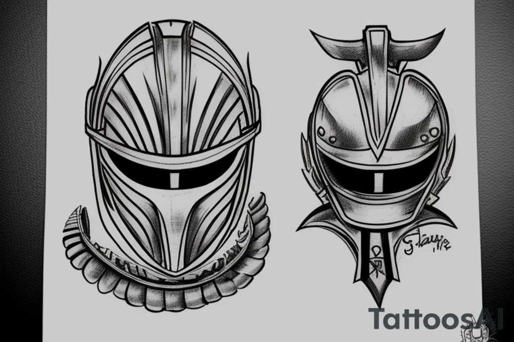 Spartan helmet with two xiphos crossed behind it tattoo idea