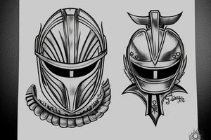 Spartan helmet with two xiphos crossed behind it tattoo idea