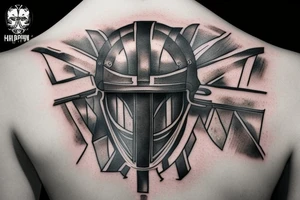 Spartan helmet with two xiphos crossed behind it tattoo idea