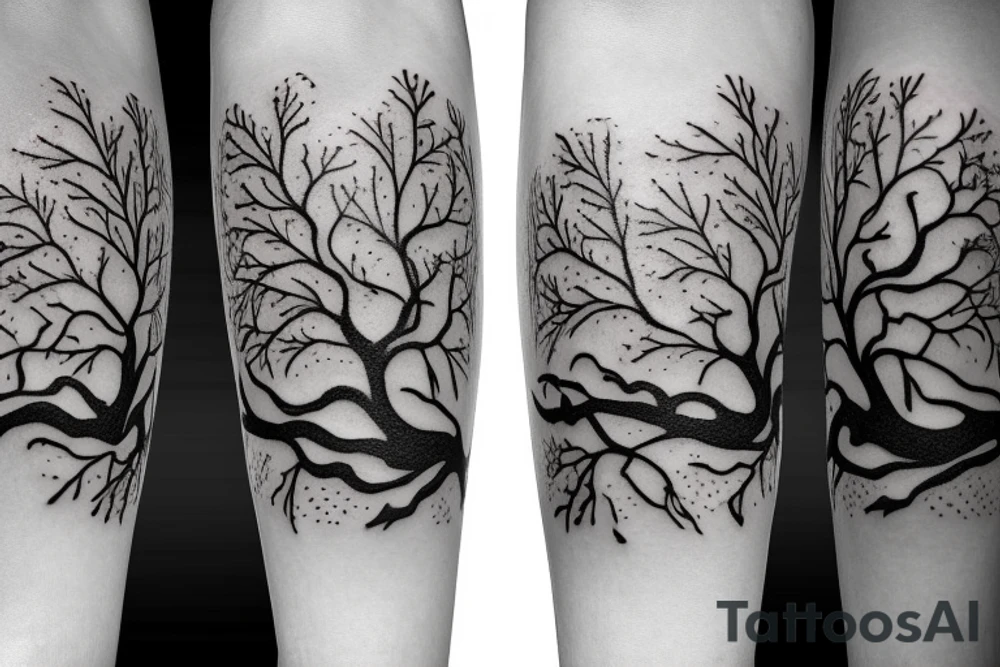 Oak tree with 2 magpies on a branch tattoo idea