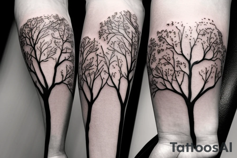 Oak tree with 2 magpies on a branch tattoo idea