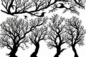 Oak tree with 2 magpies on a branch tattoo idea
