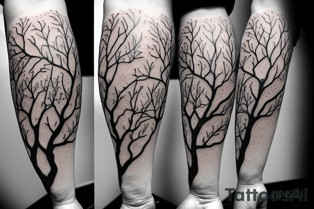 Oak tree sleeve with 2 magpies on a branch tattoo idea
