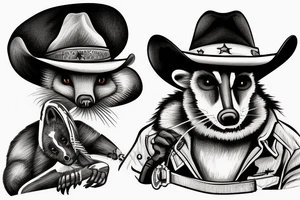 Cowboy opossum dueling a cowboy raccoon tattoo idea