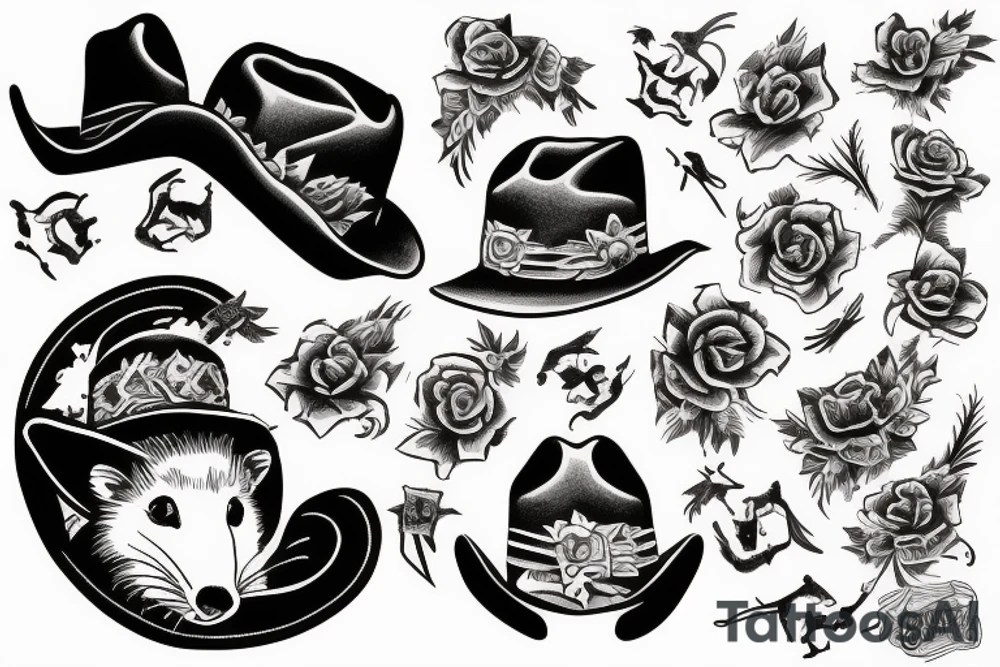 Cowboy opossum tattoo idea