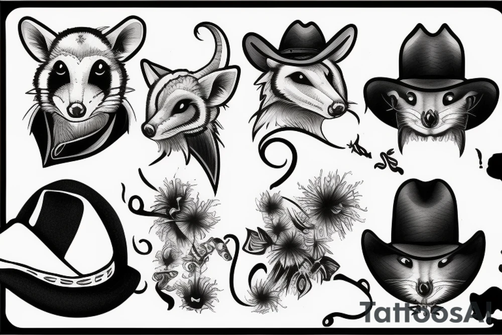 Cowboy opossum tattoo idea