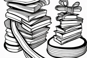 Stack of three books with a ribbon lying across the top tattoo idea