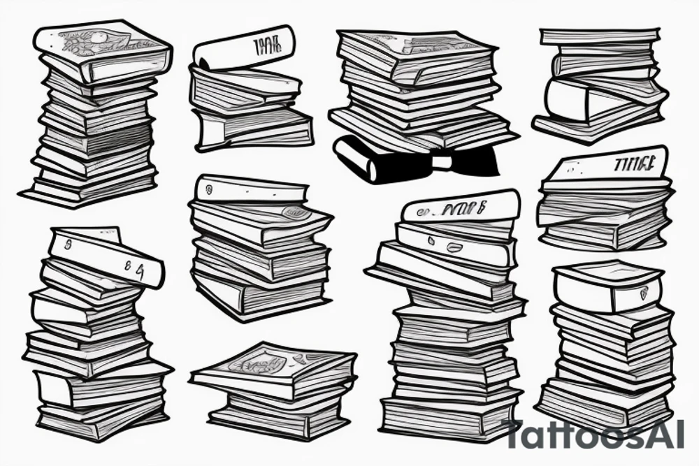 Stack of three books with a ribbon lying across the top tattoo idea
