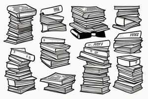 Stack of three books with a ribbon lying across the top tattoo idea