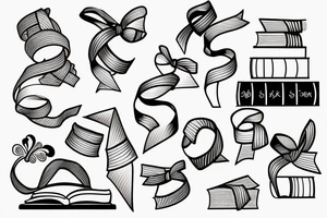 Stack of three books with a ribbon lying across the top tattoo idea