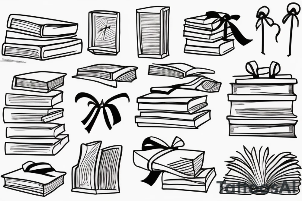 Stack of three books with a ribbon lying across the top tattoo idea