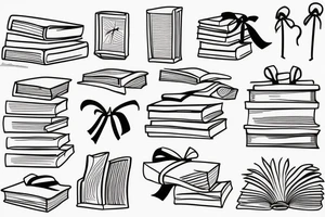 Stack of three books with a ribbon lying across the top tattoo idea