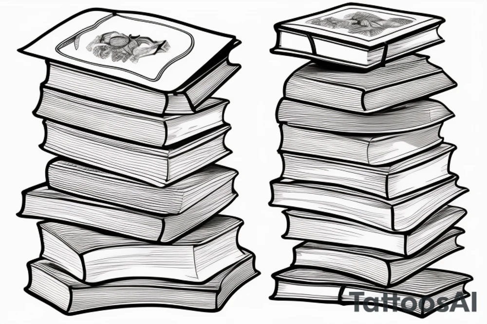 Stack of three books with a ribbon lying across the top tattoo idea
