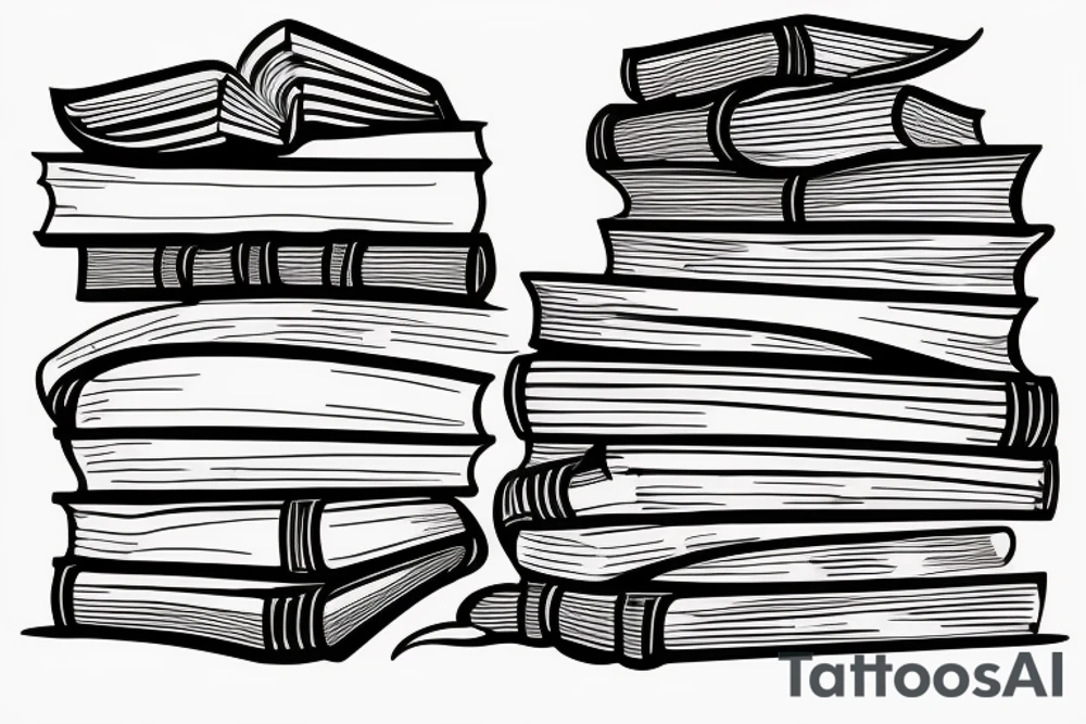Stack of three books with a ribbon lying across the top tattoo idea