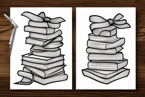 Stack of three books with a ribbon lying across the top tattoo idea
