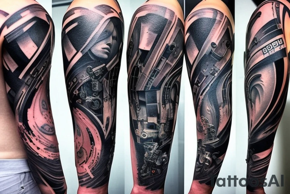 A full arm tattoo in the style of the Belters in the TV show the Expanse. It should contain heavy black parts and geometric shapes tattoo idea A full arm tattoo in the style of the Belters in the TV show the Expanse. It should contain heavy black parts and geometric shapes tattoo idea