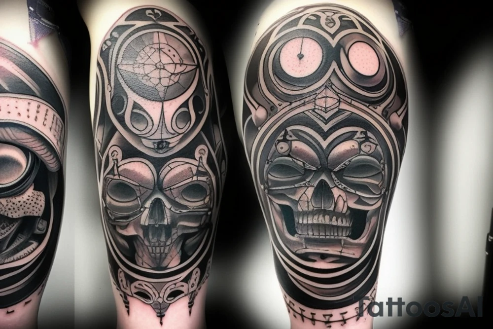 A full arm tattoo in the style of the Belters in the TV show the Expanse. It should contain heavy black parts and geometric shapes tattoo idea A full arm tattoo in the style of the Belters in the TV show the Expanse. It should contain heavy black parts and geometric shapes tattoo idea