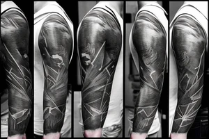A full arm tattoo in the style of the Belters in the TV show the Expanse. It should contain heavy black parts and geometric shapes tattoo idea